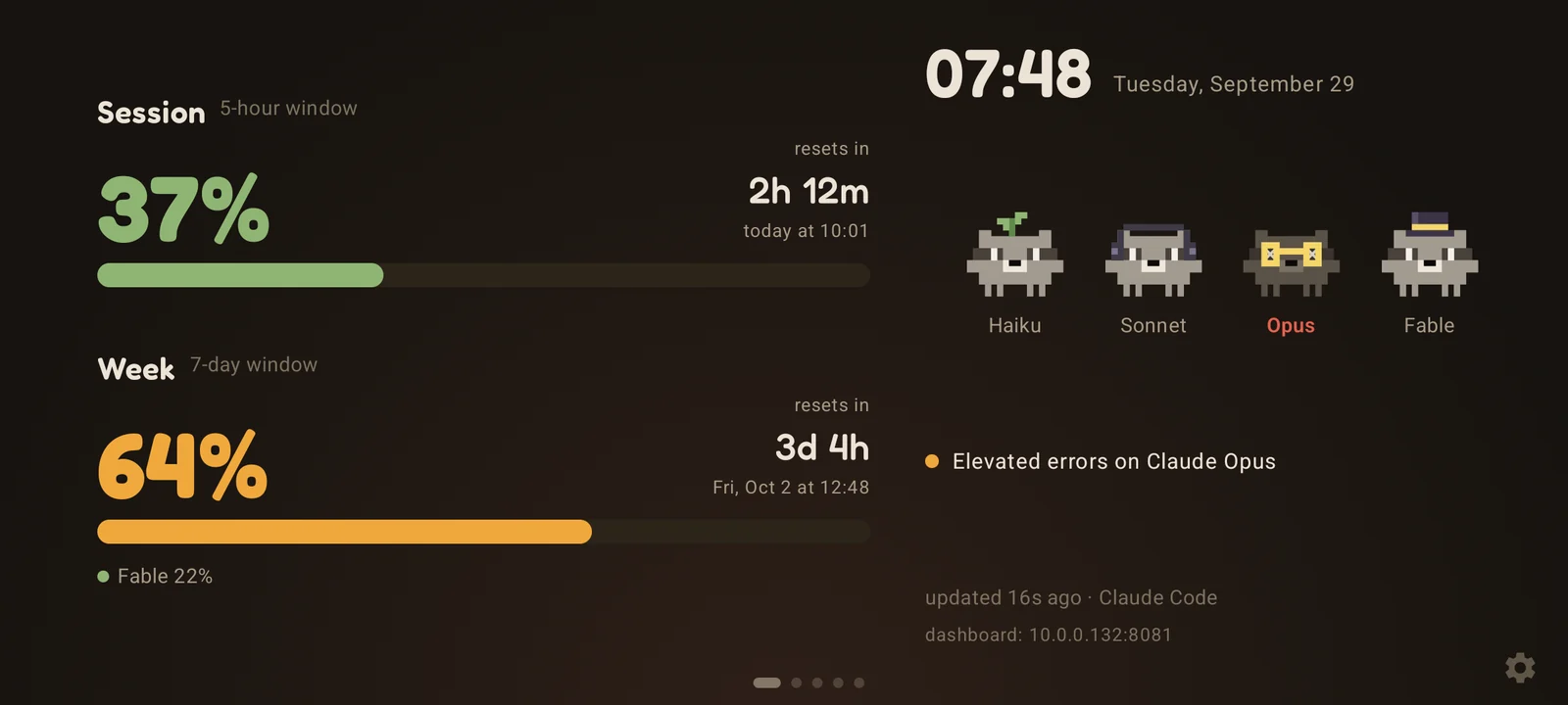 Session, week, clock and the four Raccos.