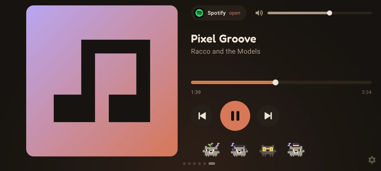 Cover art, controls, volume and dancing raccoons.
